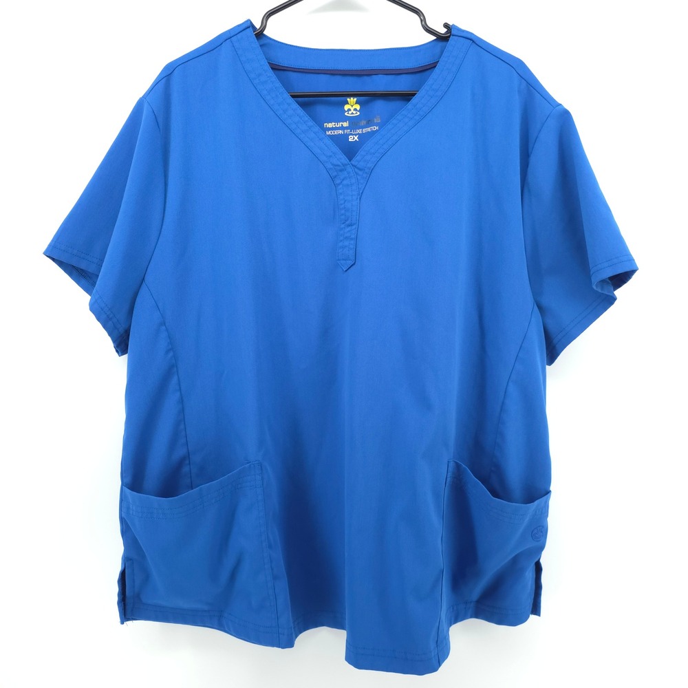 Natural Uniforms Women Scrub Top Luxe Stretch 2X Royal Blue Medical Nursing 8200